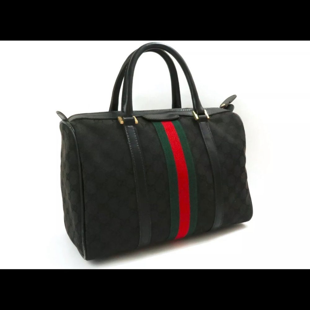 Black Canvas Gucci Boston Bag Green/Red Authentic